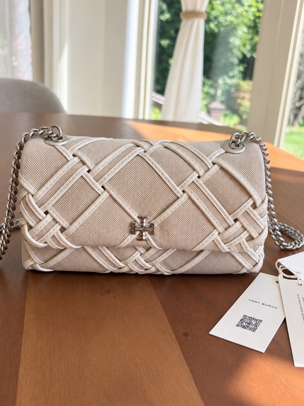 ✨ NWT Tory Burch Mini Kira Woven Canvas Flap Bag | Natural/Blanc | MSRP $470 ✨
